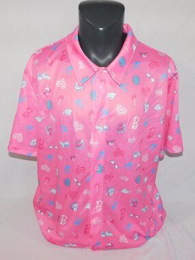 Barbie x Toronto Blue Jays Game Day Button Up Polo Shirt Pink MLB XL Hawaiian